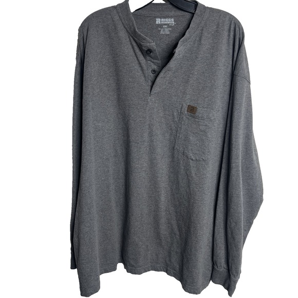RIGGS Workwear‎ Mens 2XL Long Sleeve Henley Gray Pullover Button Down Pocket - Picture 1 of 10